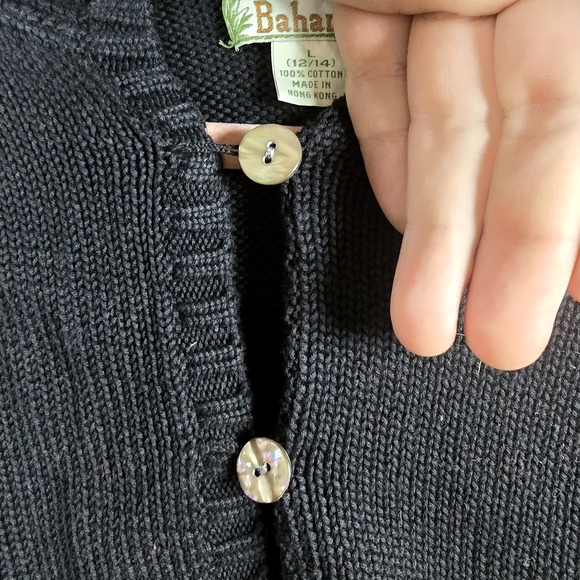 Tommy Bahama Women‎ L 12/14 Black 1/4 Button Closure 3/4 Sleeve Pullover Sweater - Picture 4 of 10